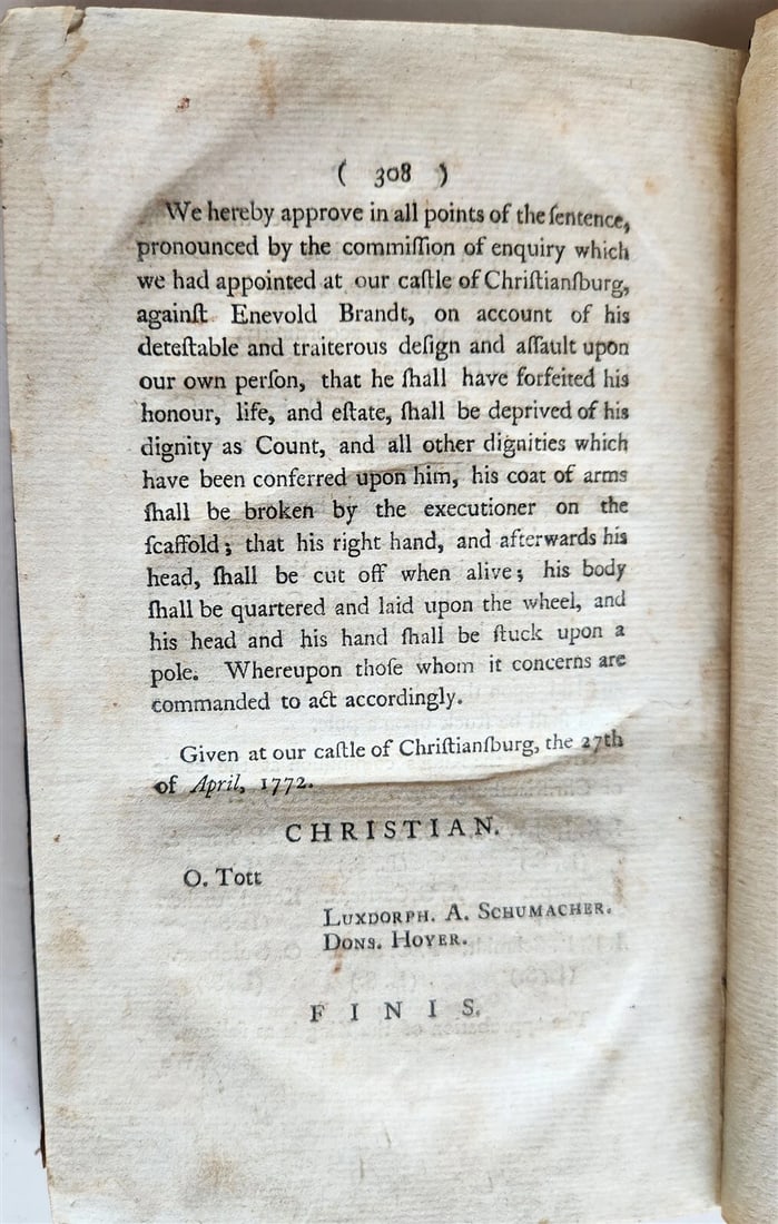 1773 CONVERSION & DEATH of COUNT STRUENSEE Prime Minister of Denmark antique - 5