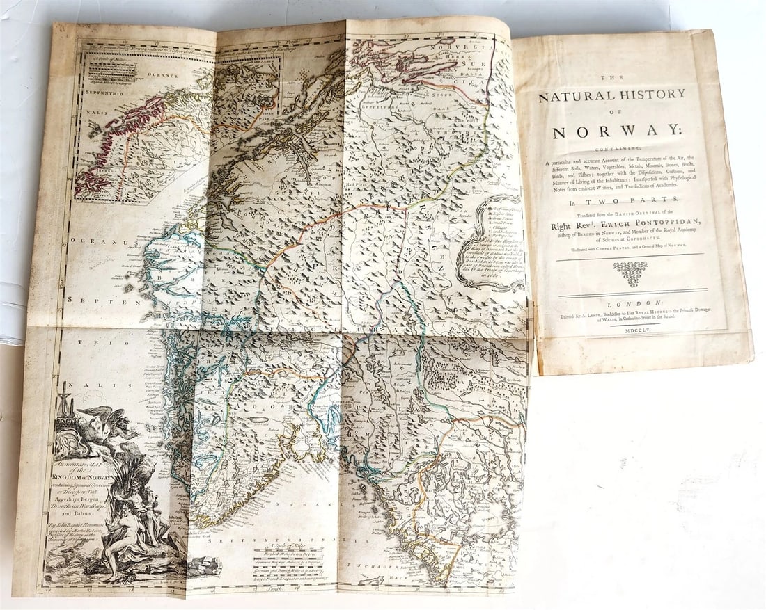 1755 NATURAL HISTORY of NORWAY ILLUSTRATED Pontoppidan antique FOLIO in ENGLISH (1 of 14)