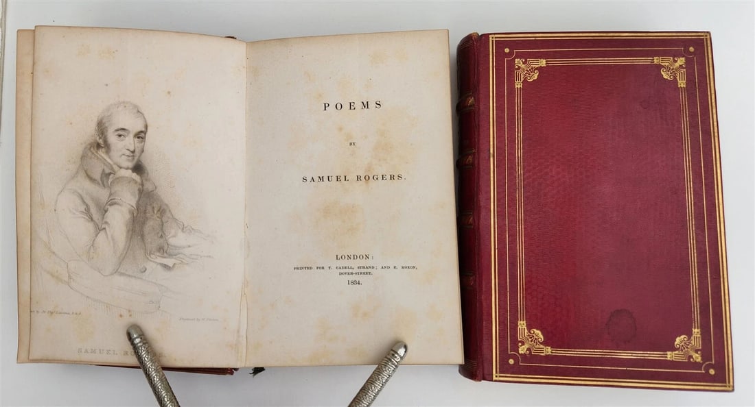 1834 POEMS of SAMUEL ROGERS antique 2 VOLS DECORATIVE BINDING poetry ILLUSTRATED - 4