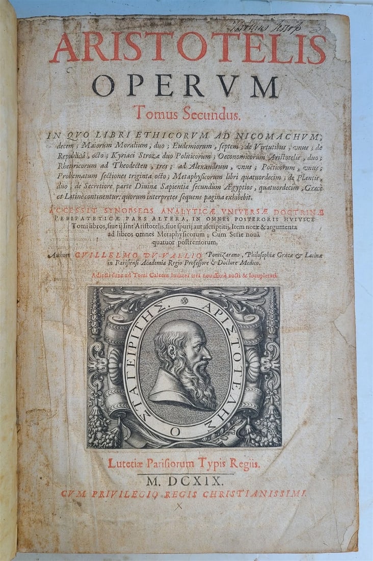 1619 ARISTOTLE OPERA OMNIA 2 MASSIVE FOLIOS antique GREEK & LATIN - 2
