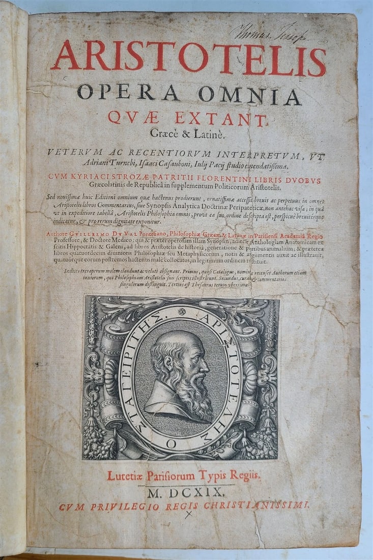 1619 ARISTOTLE OPERA OMNIA 2 MASSIVE FOLIOS antique GREEK & LATIN - 6