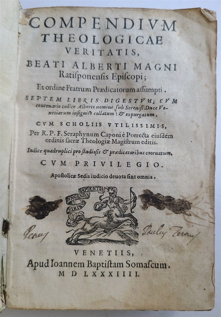 1584 COMPENDIUM THEOLOGICAE VERITATIS by ALBERTI MAGNI antique VELLUM 16th CENT. (1 of 9)