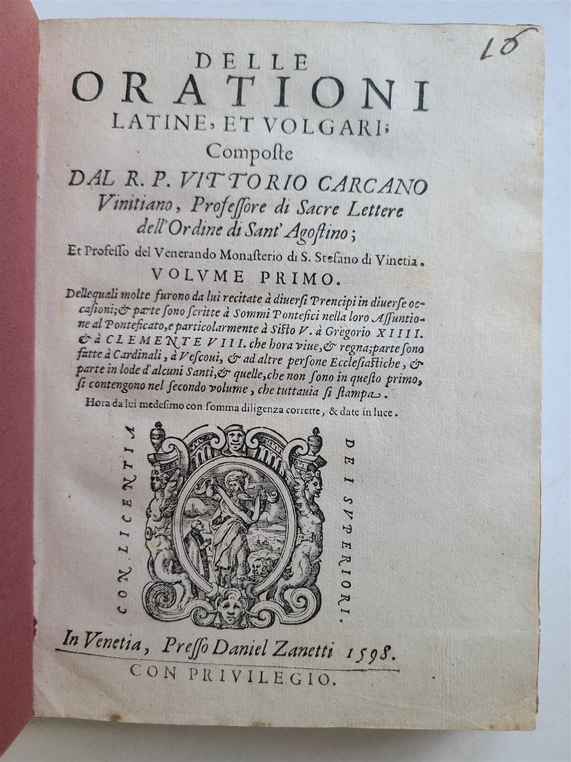 1598 DELLE ORATIONI LATINE et VOLGARI by Vittorio Carcano antique 16th CENTURY (1 of 11)