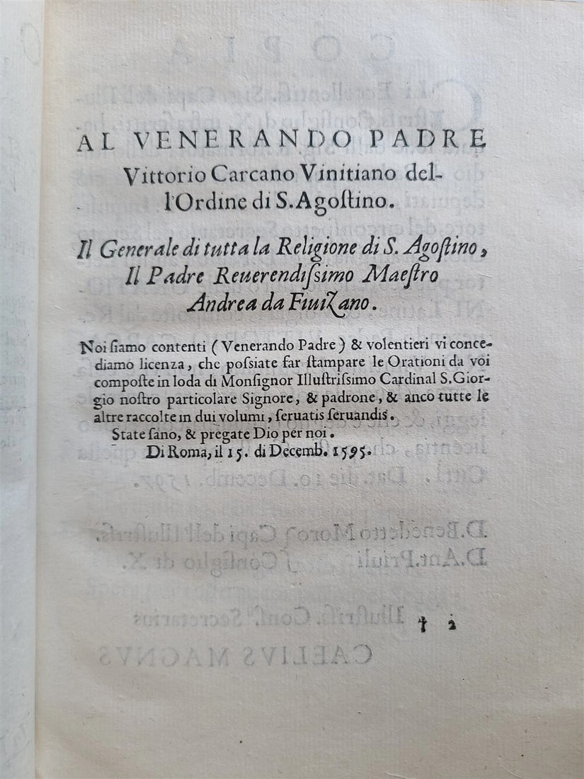 1598 DELLE ORATIONI LATINE et VOLGARI by Vittorio Carcano antique 16th CENTURY - 4