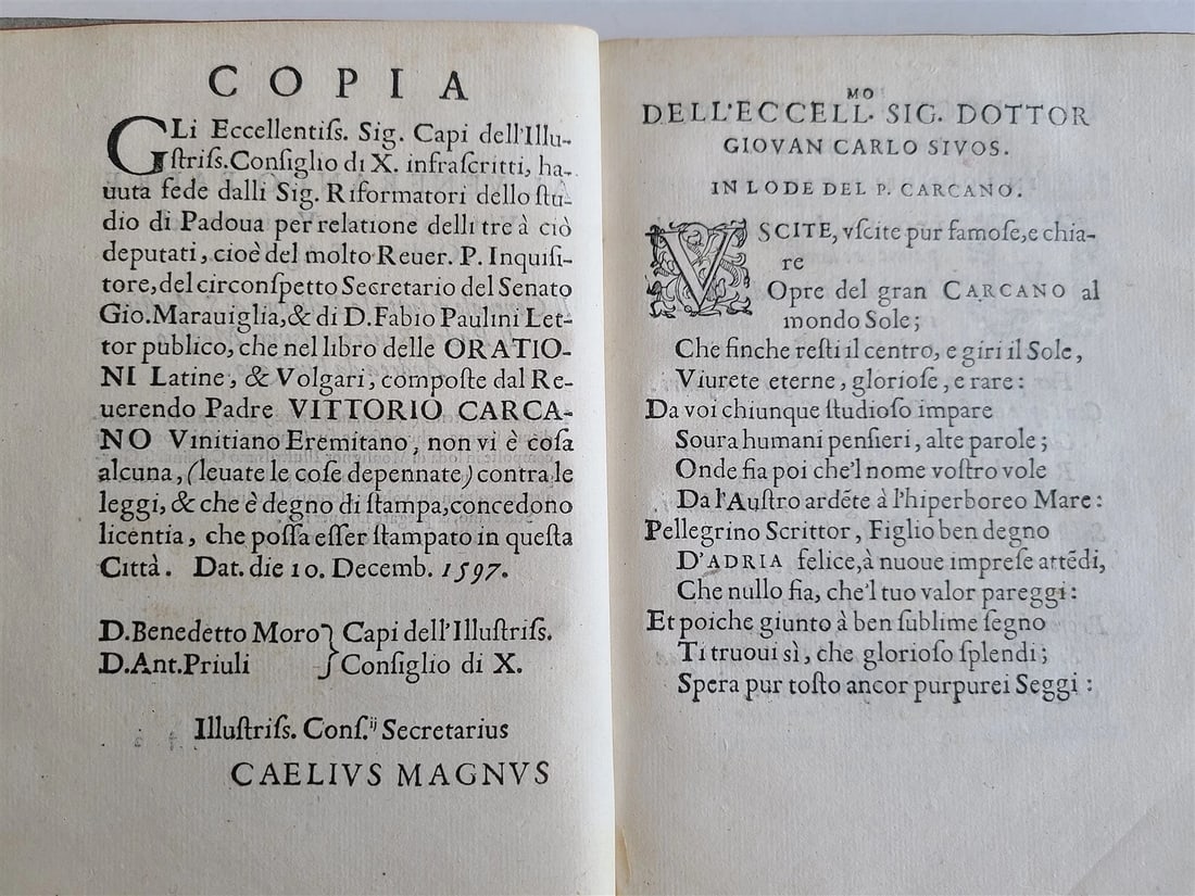 1598 DELLE ORATIONI LATINE et VOLGARI by Vittorio Carcano antique 16th CENTURY - 5