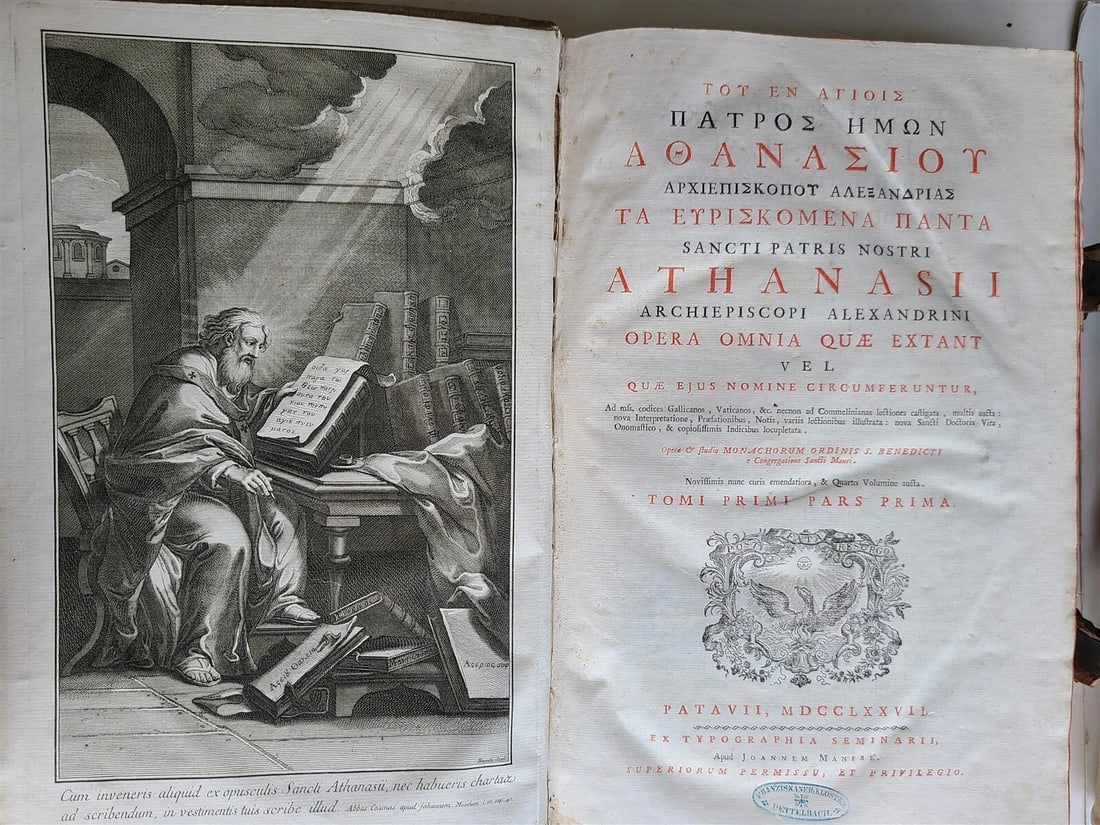 1777 ATHANASIUS of ALEXANDRIA 2 VOLUMES PIGKIN BOUND FOLIO antique w/ MAP - 2