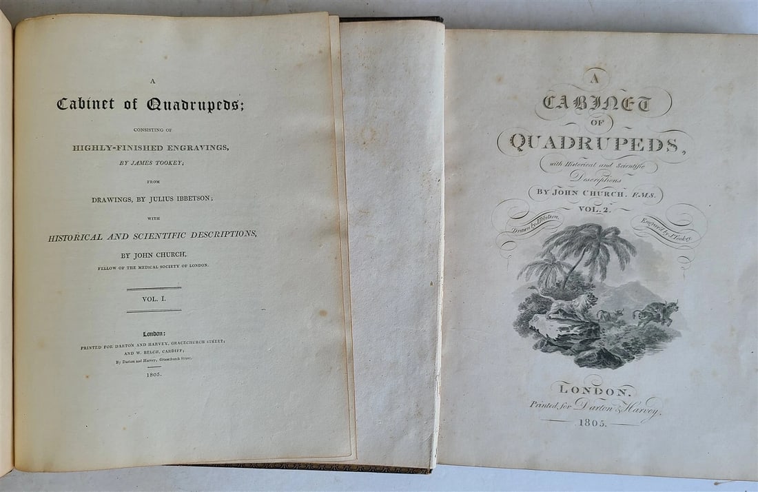 1805 CABINET of QUADRUPEDS ILLUSTRATED 2 FOLIO VOLUMES antique in ENGLISH - 2