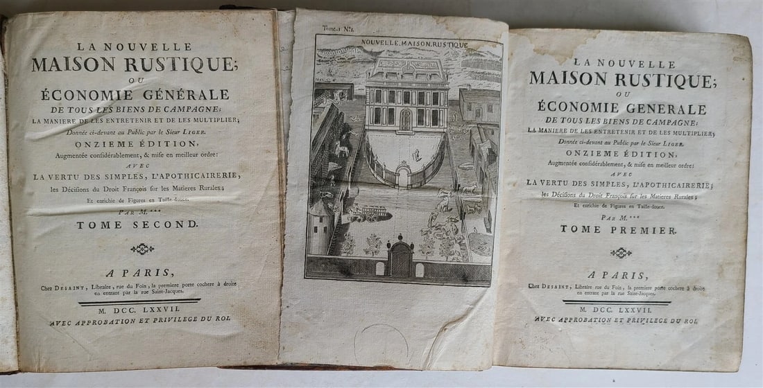 1777 2 VOLUMES antique ILLUSTRATED ANIMAL HUSBANDRY TOOLS PLANTING FORESTRY - 2