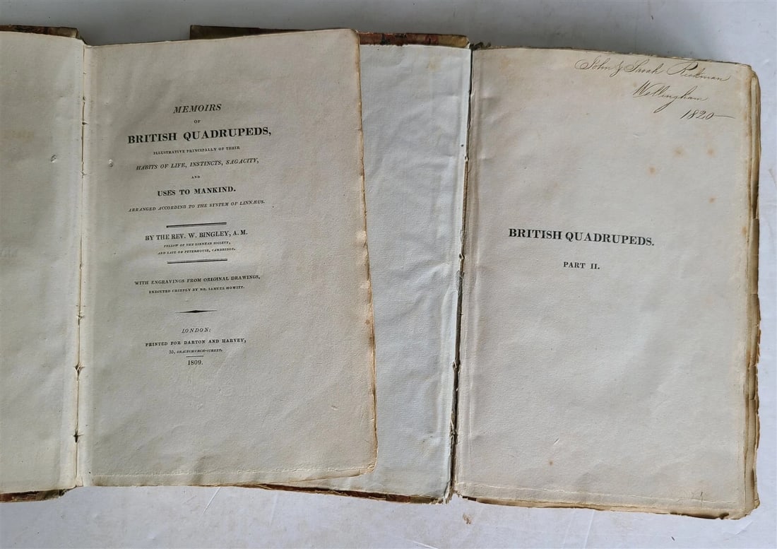 1809 BRITISH QUADRUPEDS by BINGLEY 2 VOLS FULLY ILLUSTRATED antique in ENGLISH - 2