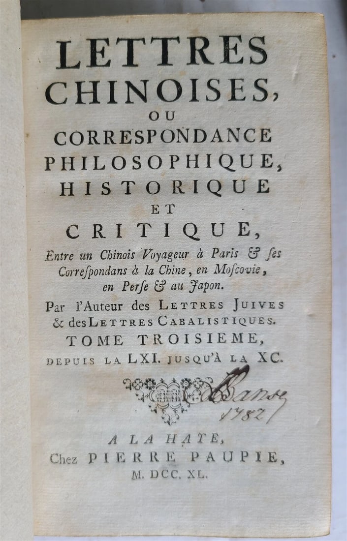 1739 CHINESE LETTERS of TRAVELLER 5 VOLUMES antique in FRENCH Philosophy - 3