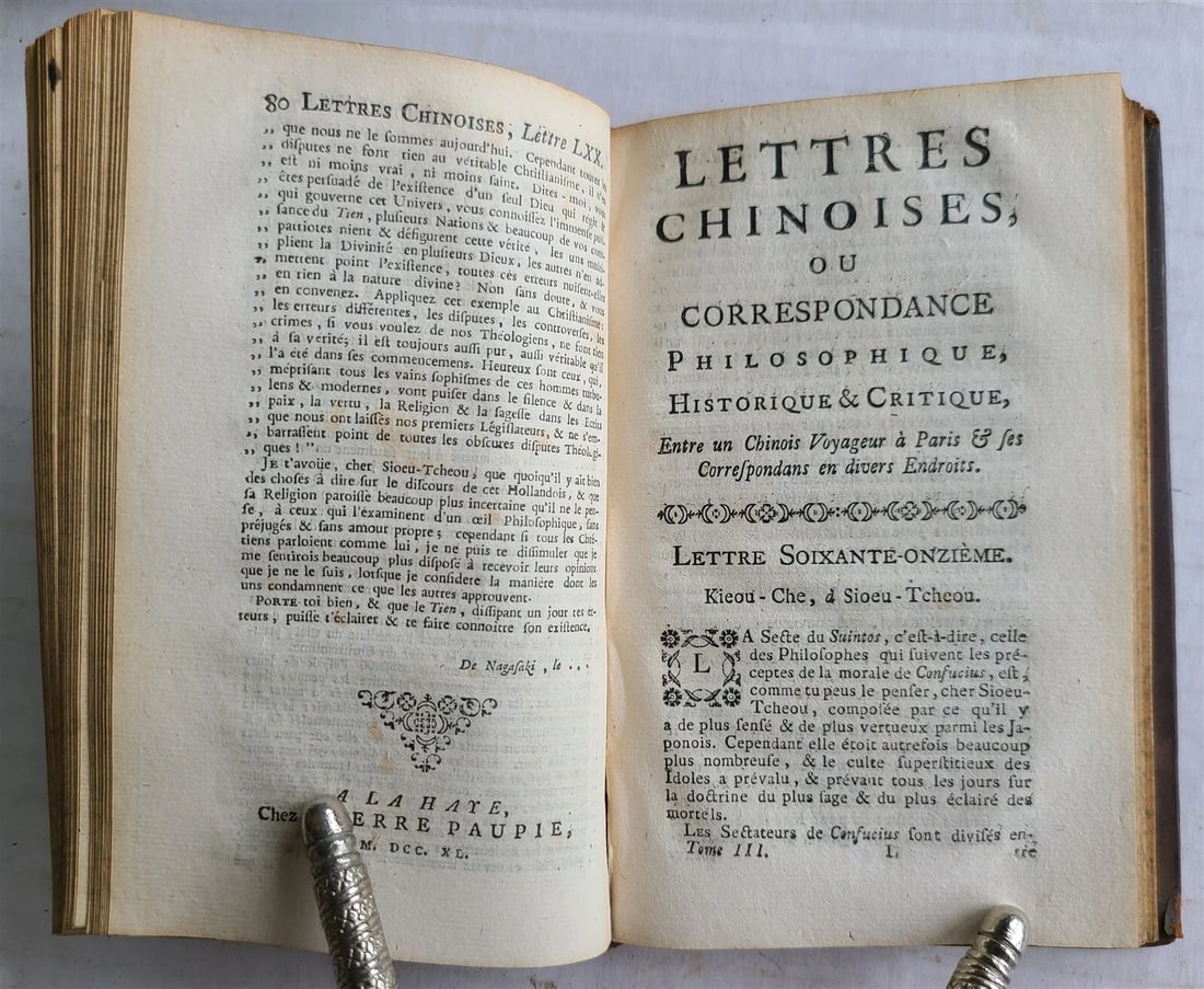 1739 CHINESE LETTERS of TRAVELLER 5 VOLUMES antique in FRENCH Philosophy - 4