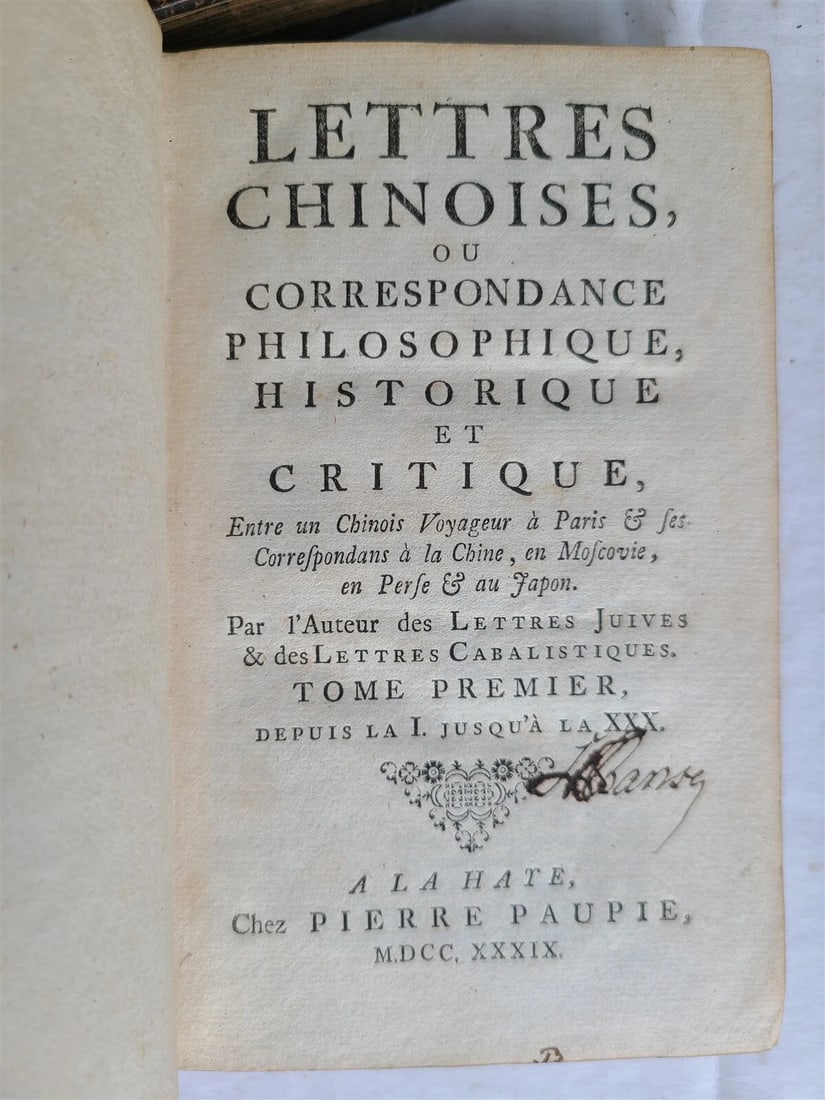 1739 CHINESE LETTERS of TRAVELLER 5 VOLUMES antique in FRENCH Philosophy - 5