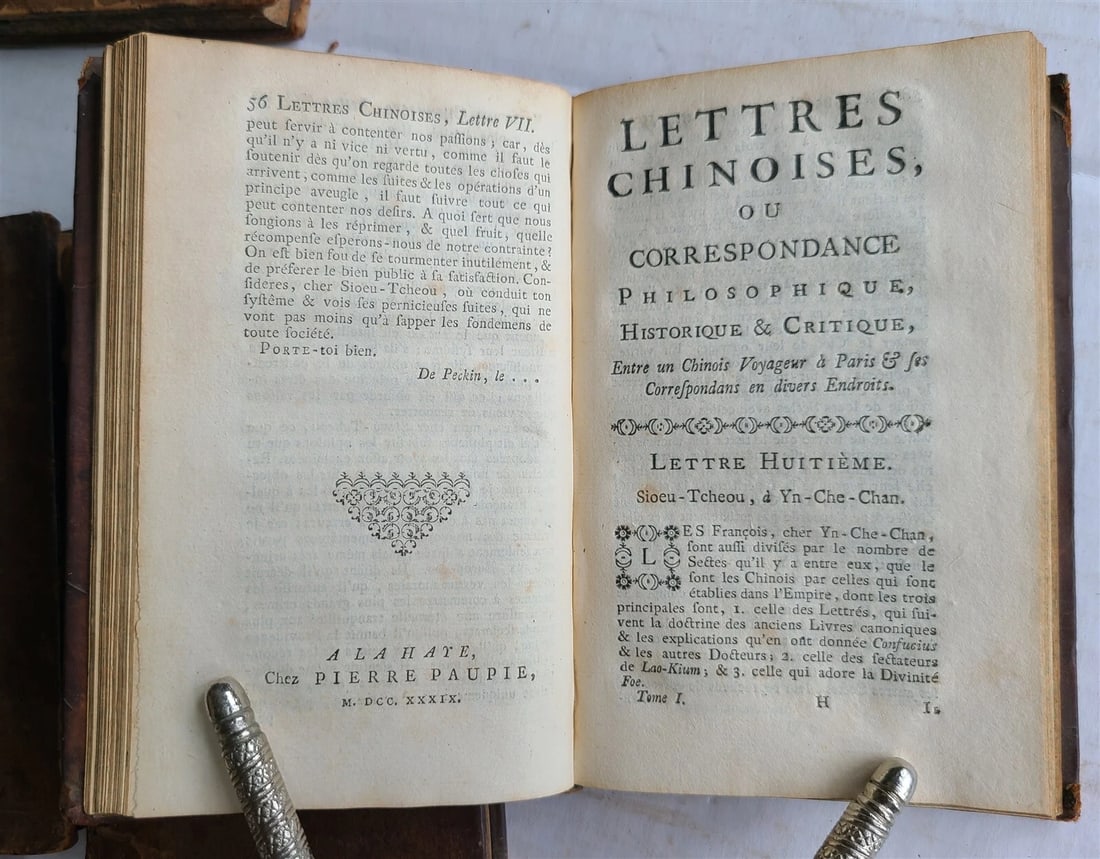 1739 CHINESE LETTERS of TRAVELLER 5 VOLUMES antique in FRENCH Philosophy - 6