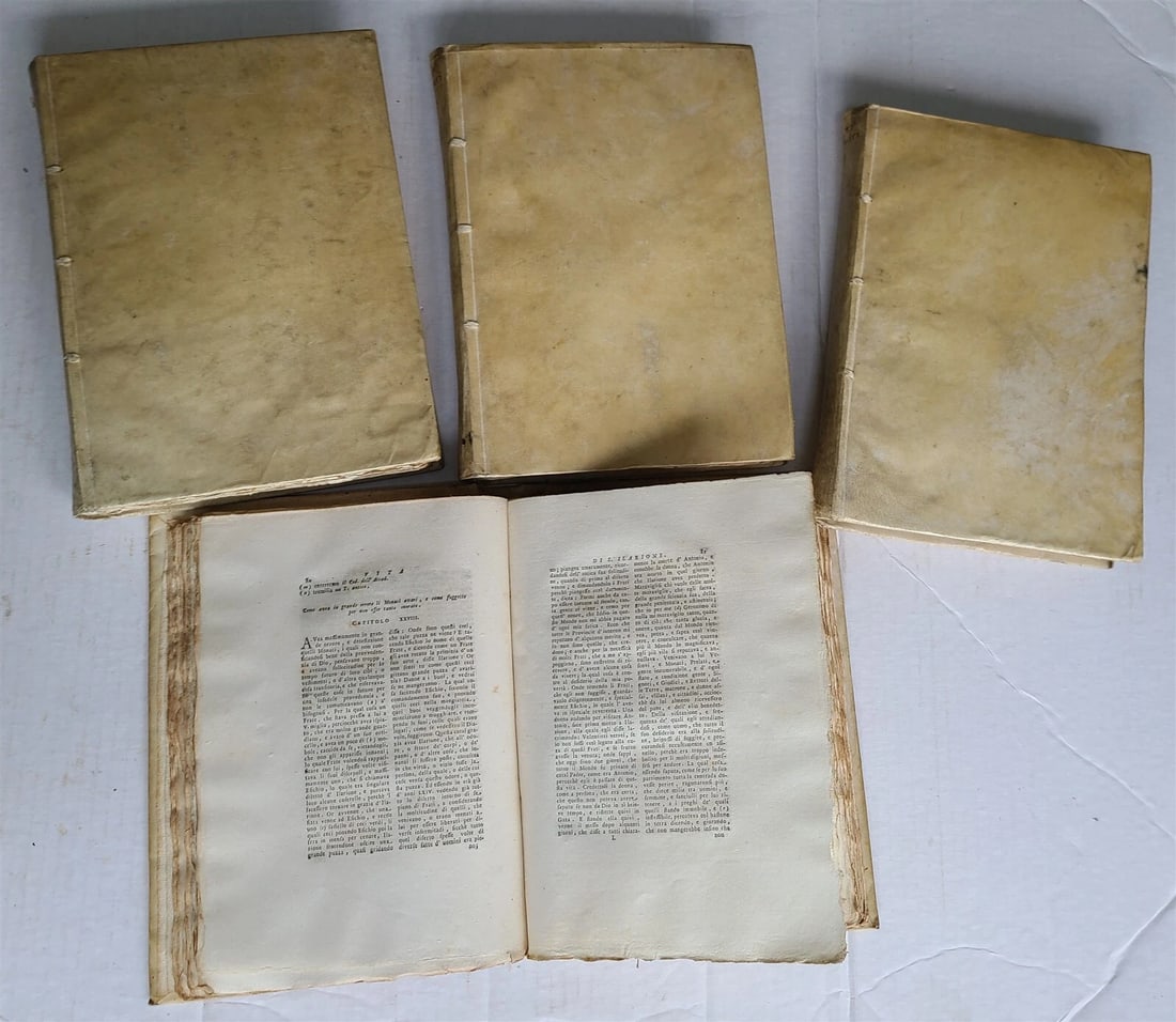 1731-1735 LIVES OF HOLY FATHERS 4 VOLUMES antique in ITALIAN VELLUM BOUND - 4