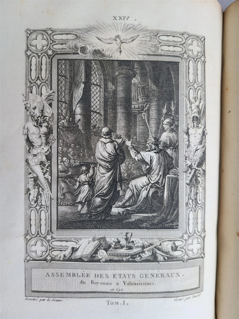 1787 FRENCH HISTORY 4 VOLUMES ILLUSTRATED w/ 115 NICE ENGRAVINGS antique - 12