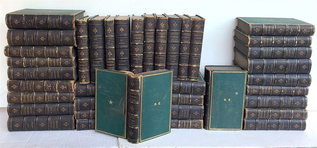 1818 FRENCH THEATRE PLAYS 38 VOLUMES antique DECORATIVE BINDINGS (1 of 7)