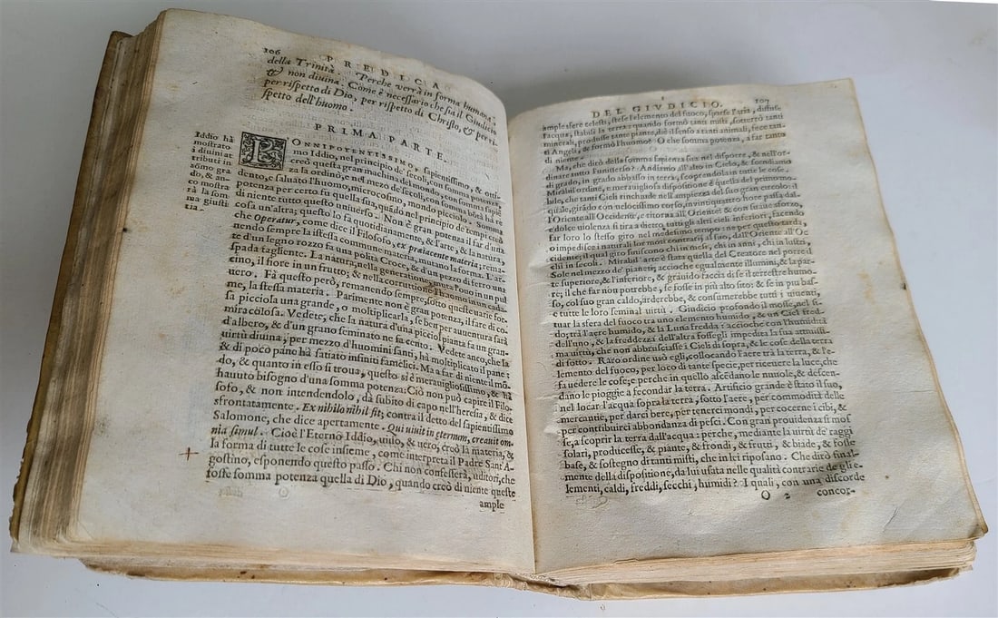 1596 PREDICHE SOPRA I QUATTRO NOVISSIMI antique 16th CENTURY VELLUM BINDING 16 c - 13