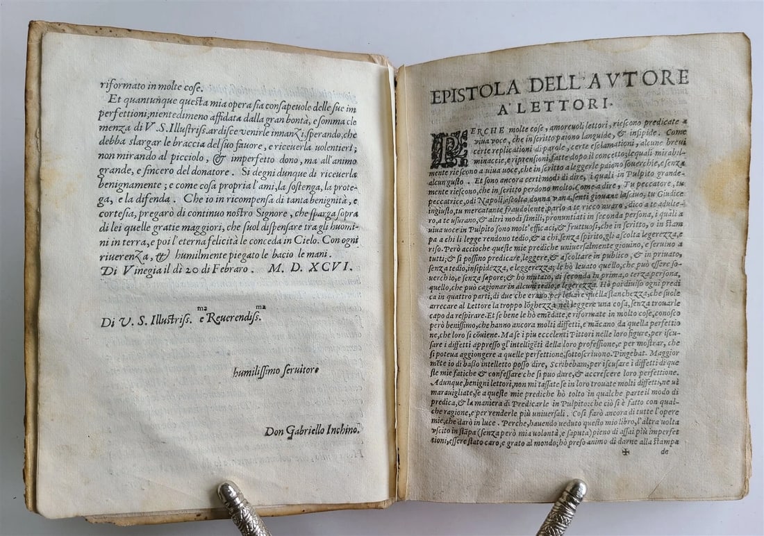 1596 PREDICHE SOPRA I QUATTRO NOVISSIMI antique 16th CENTURY VELLUM BINDING 16 c - 5