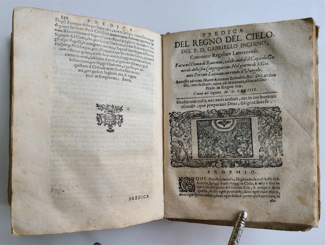 1596 PREDICHE SOPRA I QUATTRO NOVISSIMI antique 16th CENTURY VELLUM BINDING 16 c - 7