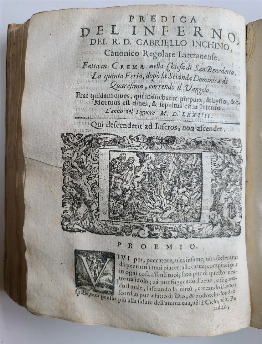 1596 PREDICHE SOPRA I QUATTRO NOVISSIMI antique 16th CENTURY VELLUM BINDING 16 c - 9