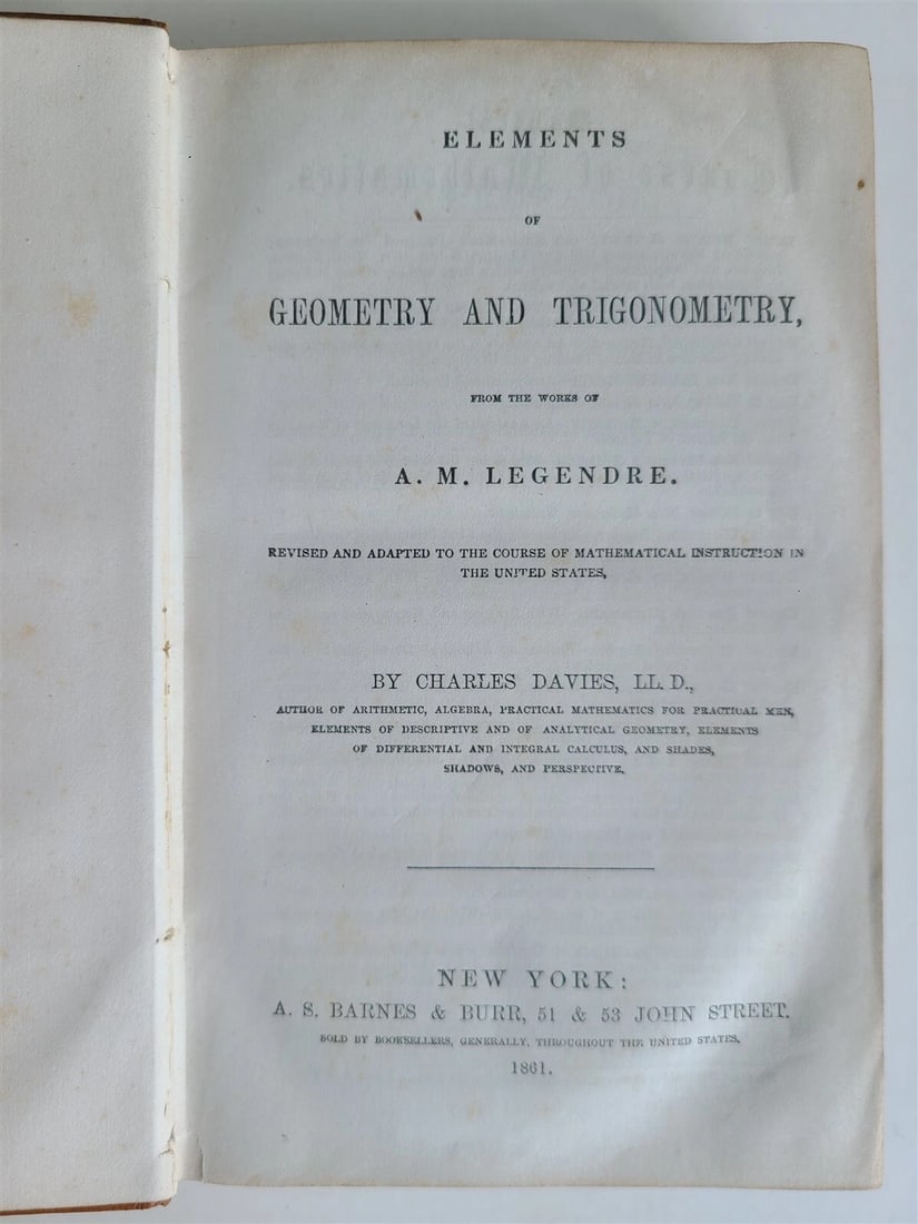 1861 ELEMENTS of GEOMETRY & TRIGONOMETRY from LEGENDRE WORKS antique in ENGLISH (1 of 7)