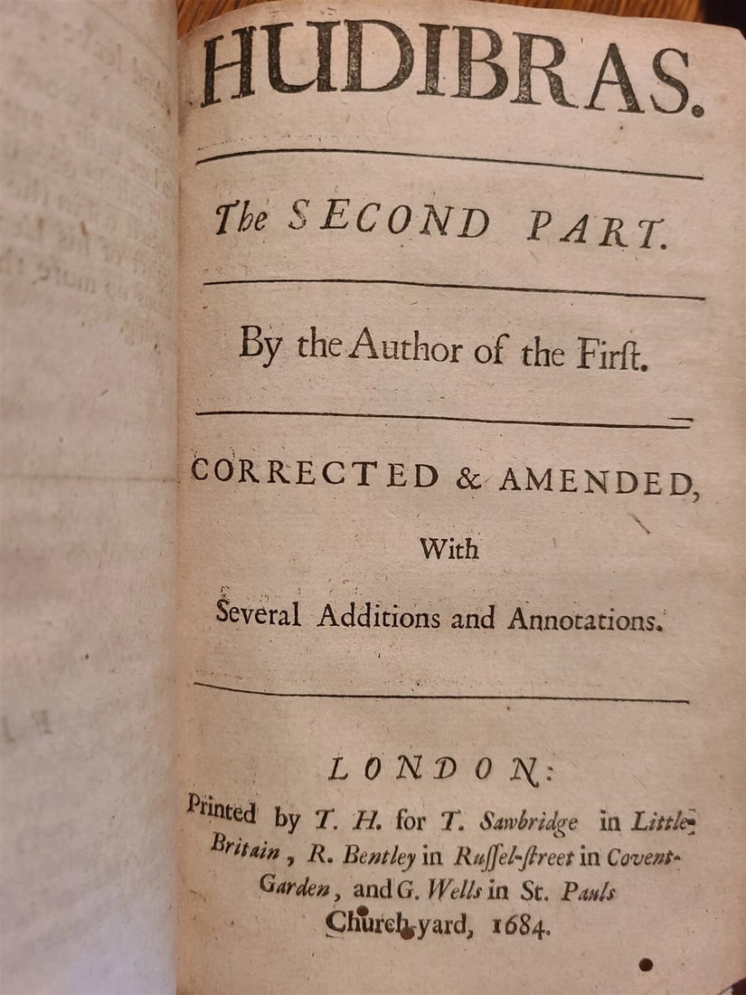 1684 HUDIBRAS by SAMUEL BUTLER antique in ENGLISH POLITICAL SATIRE poetry 1st ed - 6