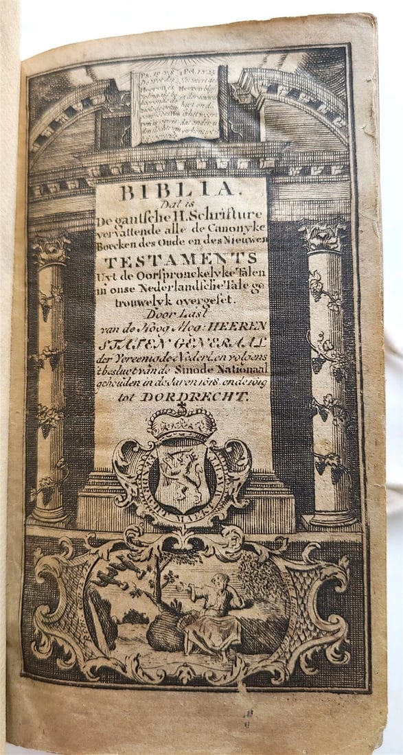 1797 BIBLE in DUTCH ILLUSTRATED antique VELLUM BOUND BIBLIA OLD & NEW TESTAMENT: Title: 1797 BIBLE in DUTCH ILLUSTRATED antique VELLUM BOUND BIBLIA OLD & NEW TESTAMENT Description: BIBLIA OLD & NEW TESTAMENT Dordrecht; 1797 Illustrated with beautiful engravings Size 3 1/4 by 5 1/2