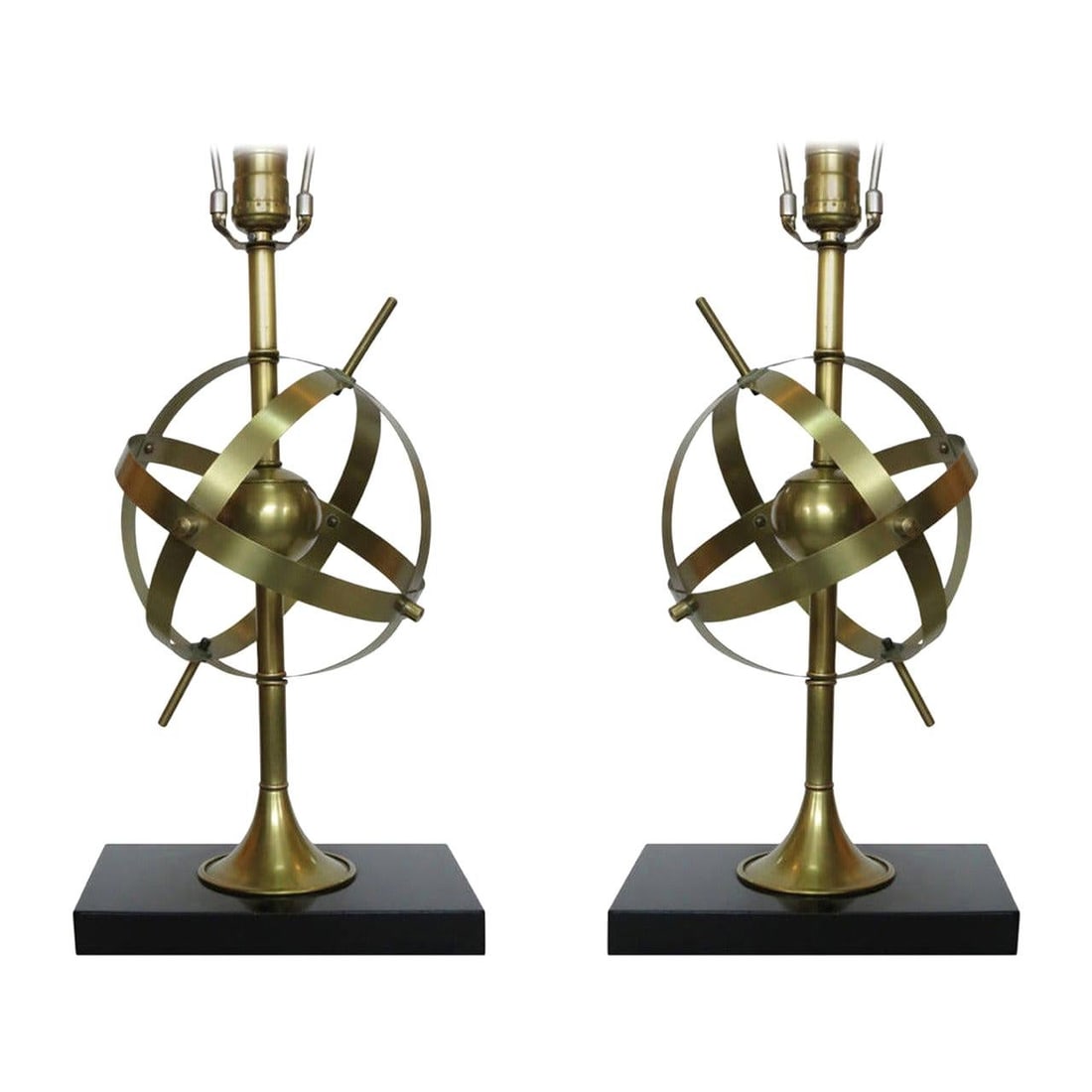 Brass Celestial Armillary Globe Study Table Lamp, Pair - 7
