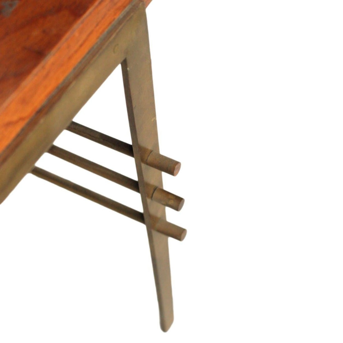 Midcentury Oak Coffee Table with Brass Architectural Base - 6