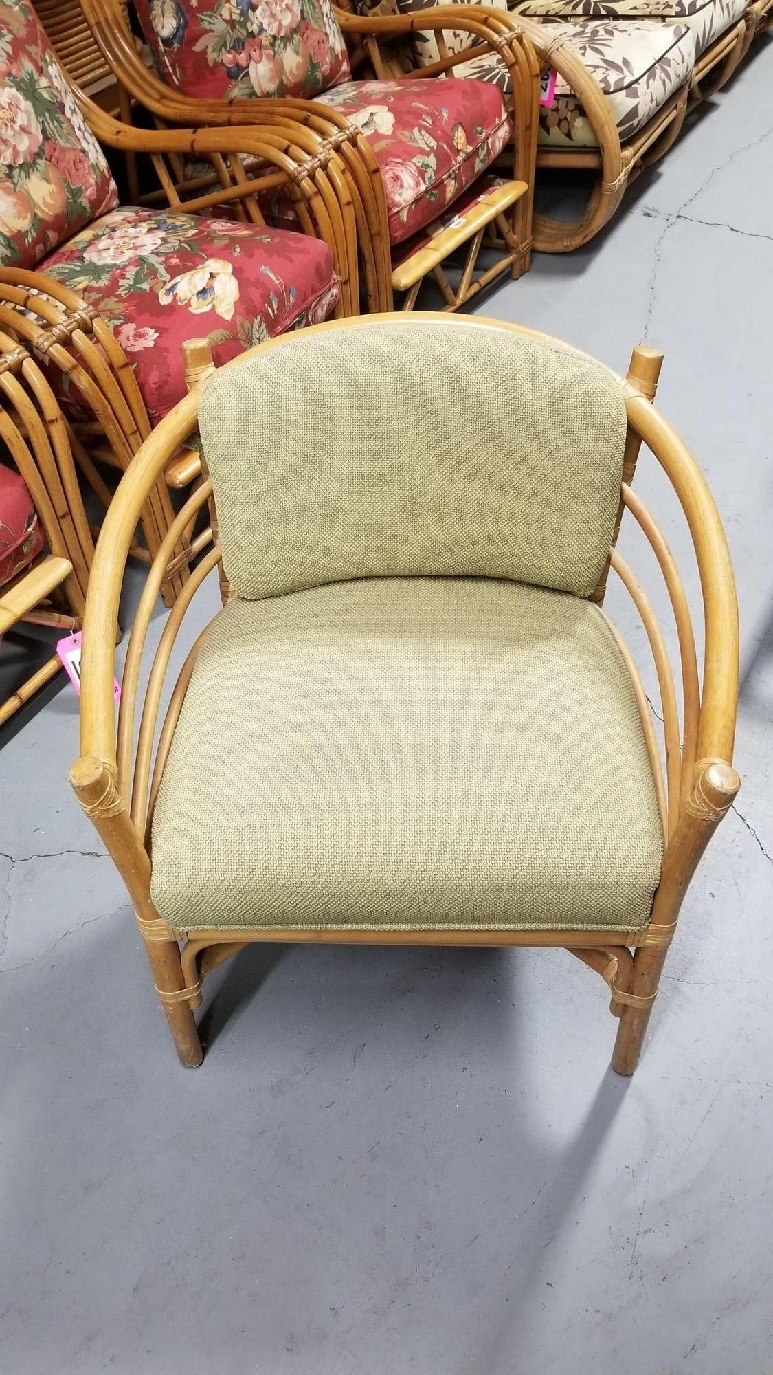 Restored Rattan Barrel Back Dining Chair Armchair W/ Skeleton Arms - Pair - 19