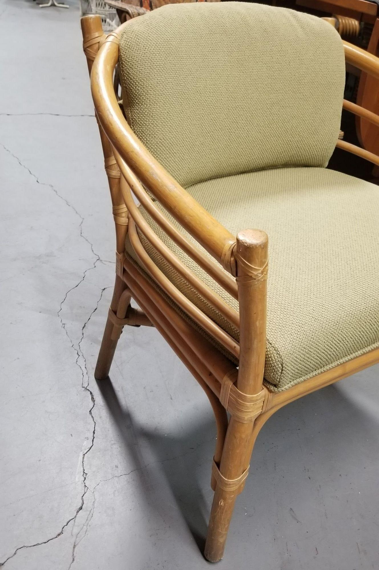 Restored Rattan Barrel Back Dining Chair Armchair W/ Skeleton Arms - Pair - 6
