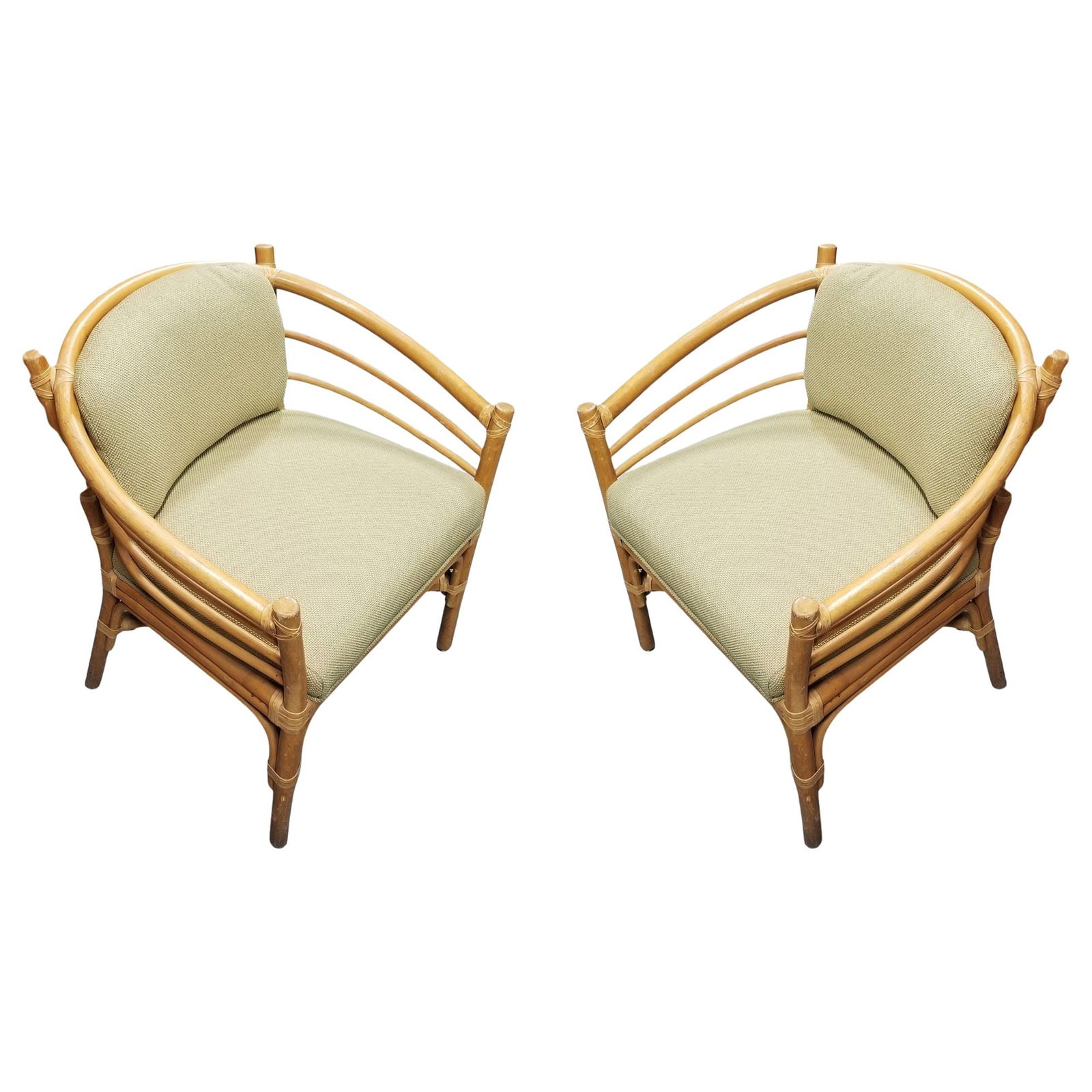 Restored Rattan Barrel Back Dining Chair Armchair W/ Skeleton Arms - Pair - 7