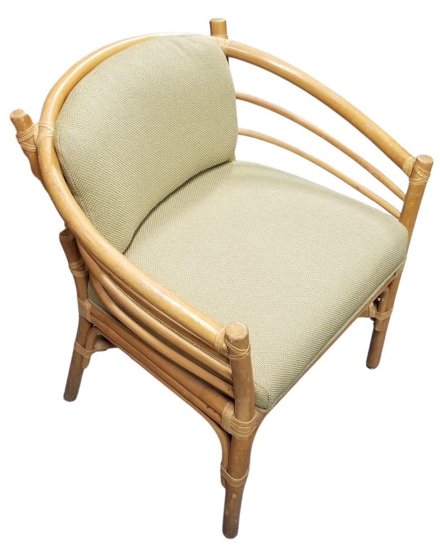 Restored Rattan Barrel Back Dining Chair Armchair W/ Skeleton Arms - Pair - 8