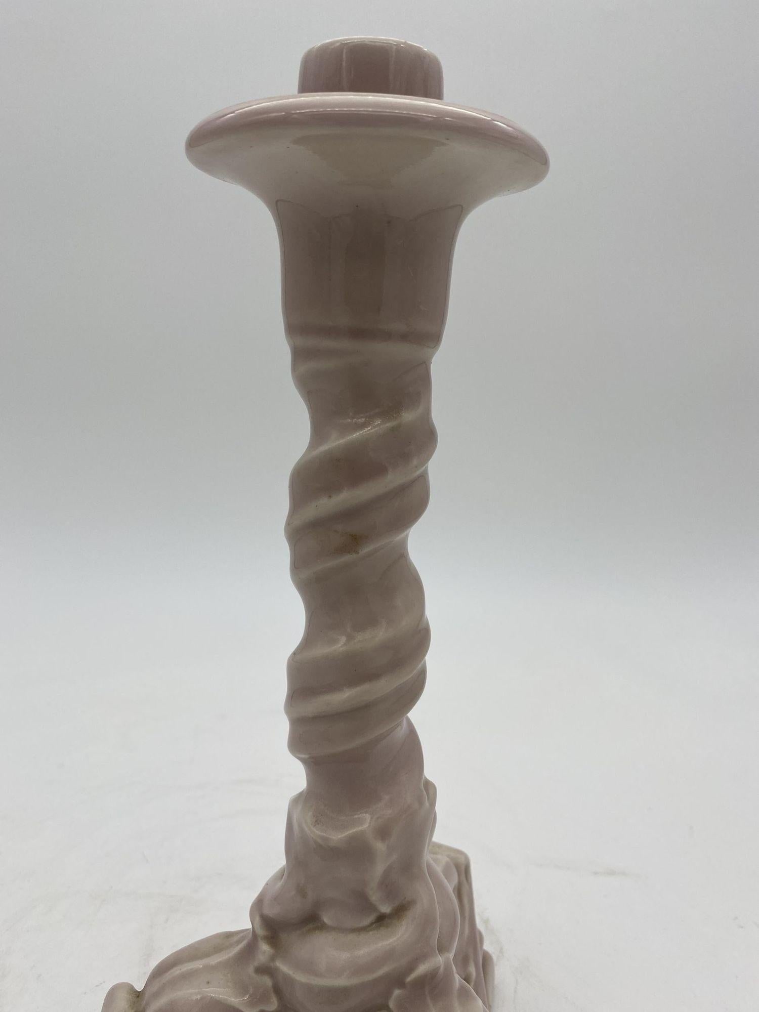 Rare Rockwood Pottery Candlestick holders Light Pink Dolphin 1919 - 13