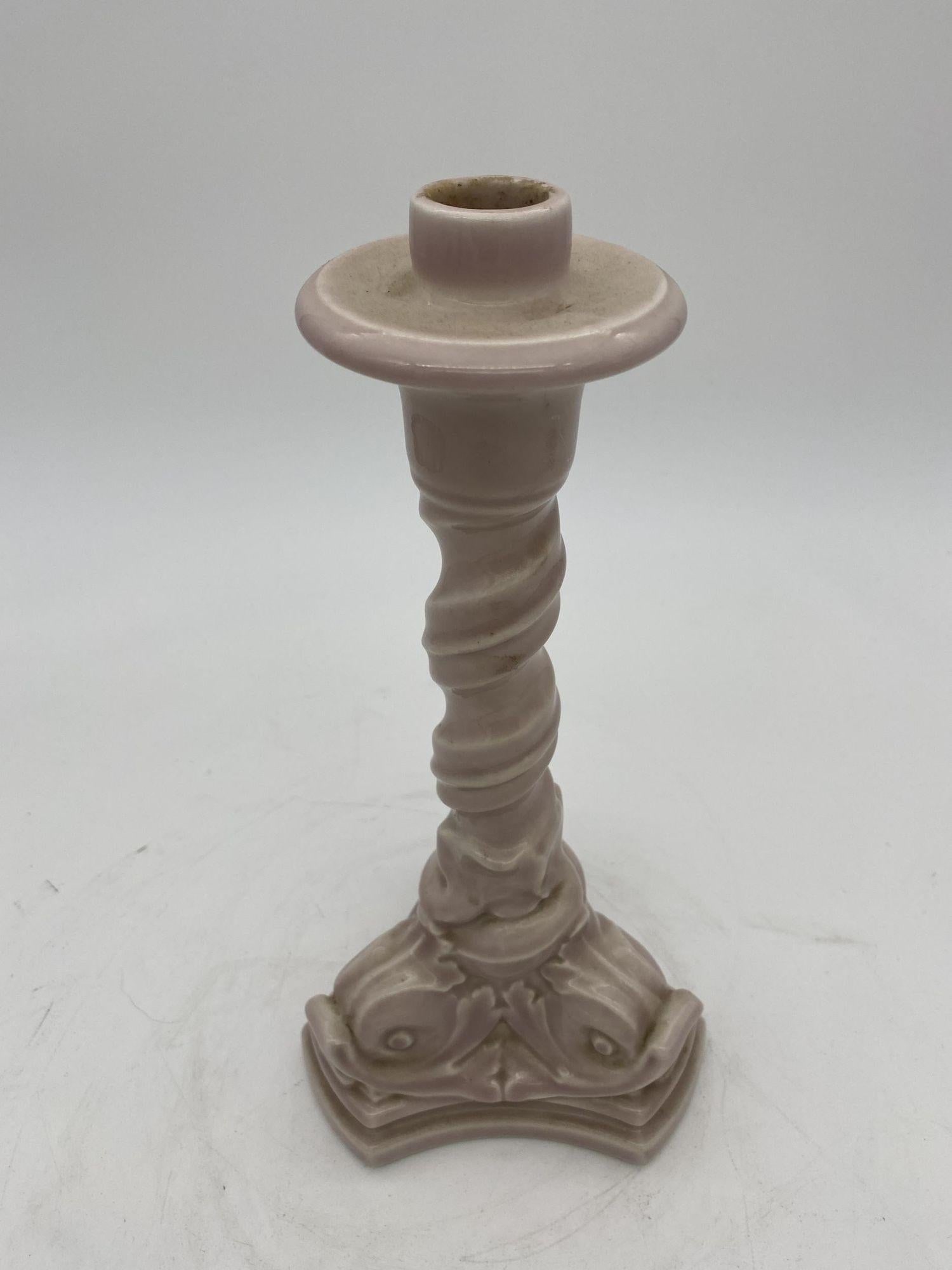 Rare Rockwood Pottery Candlestick holders Light Pink Dolphin 1919 - 4