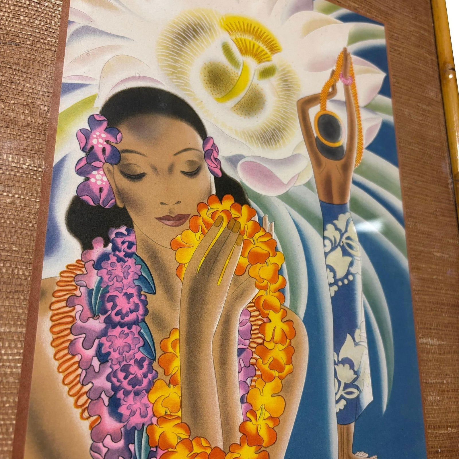 Vintage Matson Lines Hawaiin Cruise Ship Menu Covers in Bamboo Frame - Pair - 10