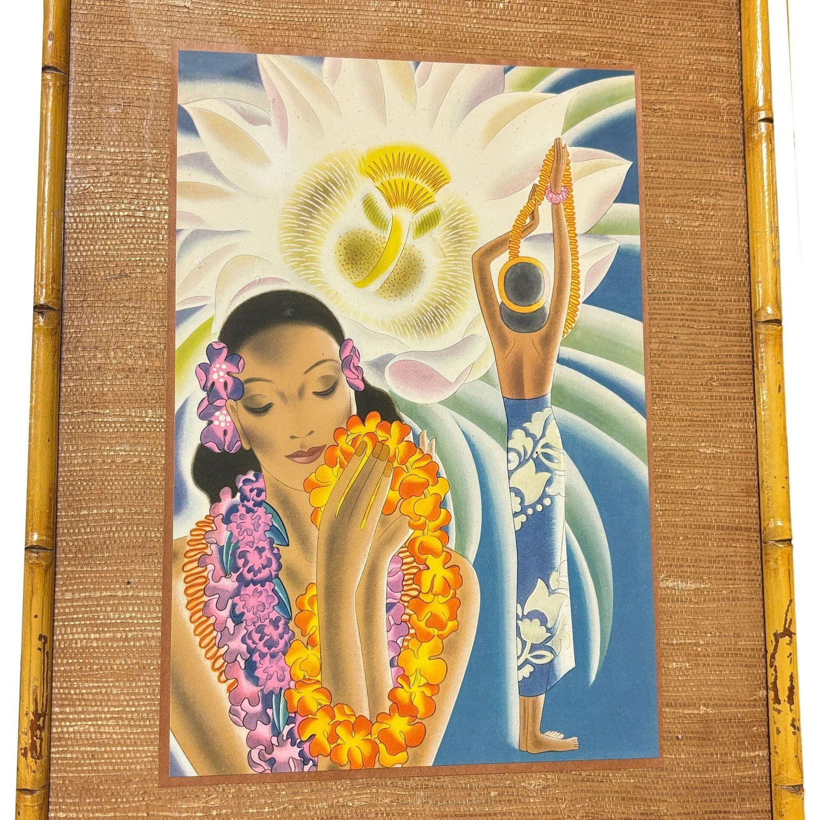 Vintage Matson Lines Hawaiin Cruise Ship Menu Covers in Bamboo Frame - Pair - 9