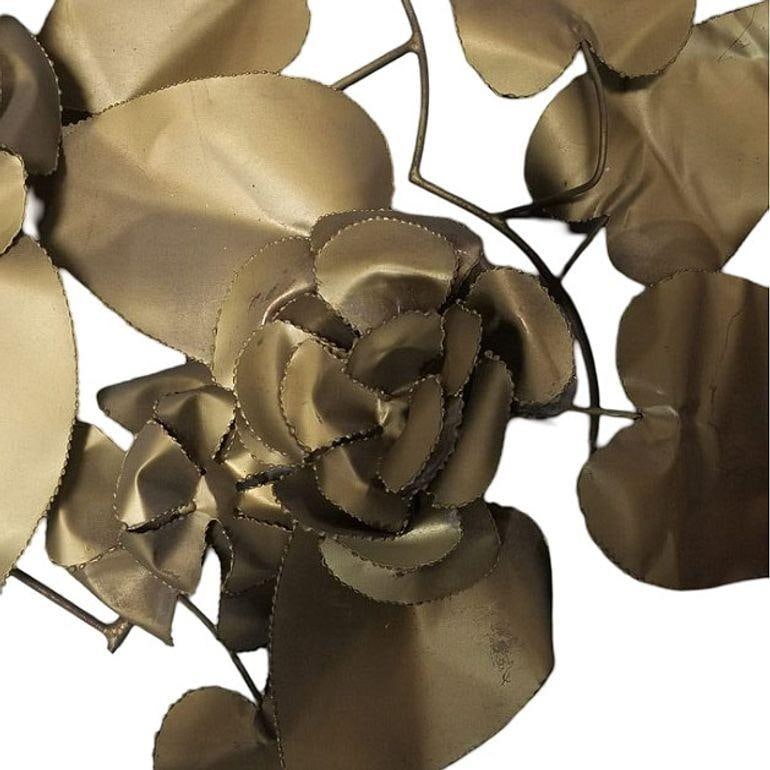Mid-century Tole Brass Folded Metal Floral Wall Sculpture - 11