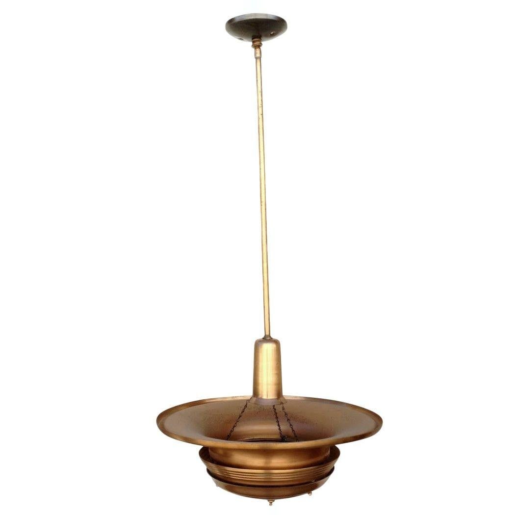 Streamline Machine Age Copper Tiered Disk Saucer Ceiling Hanging Pendant - 16