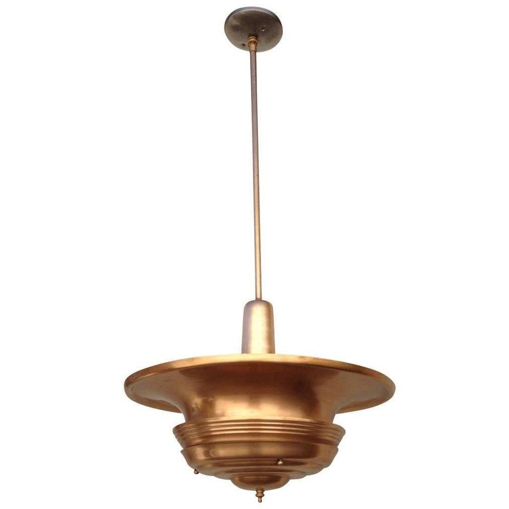 Streamline Machine Age Copper Tiered Disk Saucer Ceiling Hanging Pendant - 8