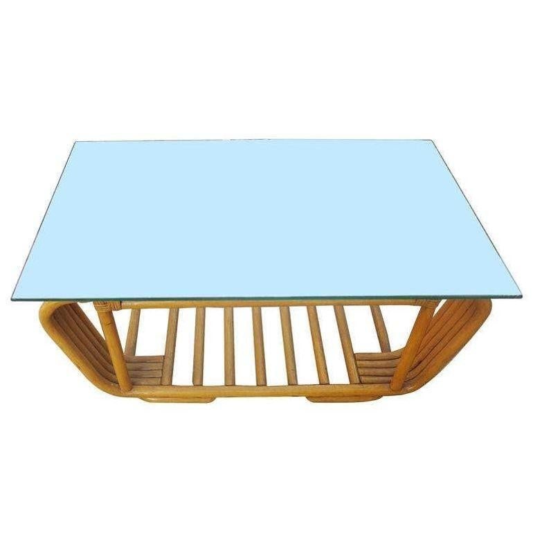 Restored Five Strand Rattan Coffee Table with Floating Glass Top - 4