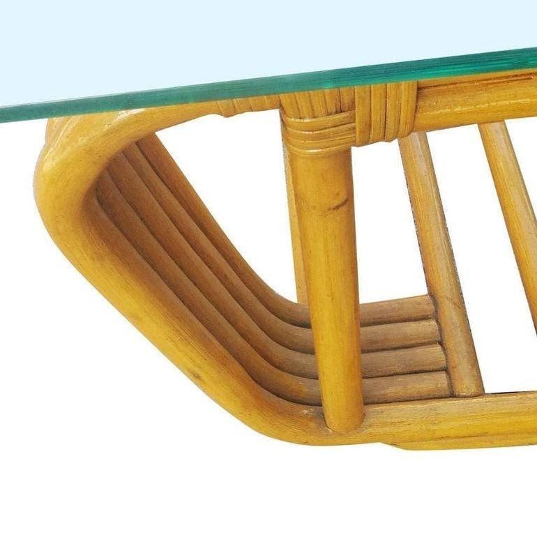 Restored Five Strand Rattan Coffee Table with Floating Glass Top - 6