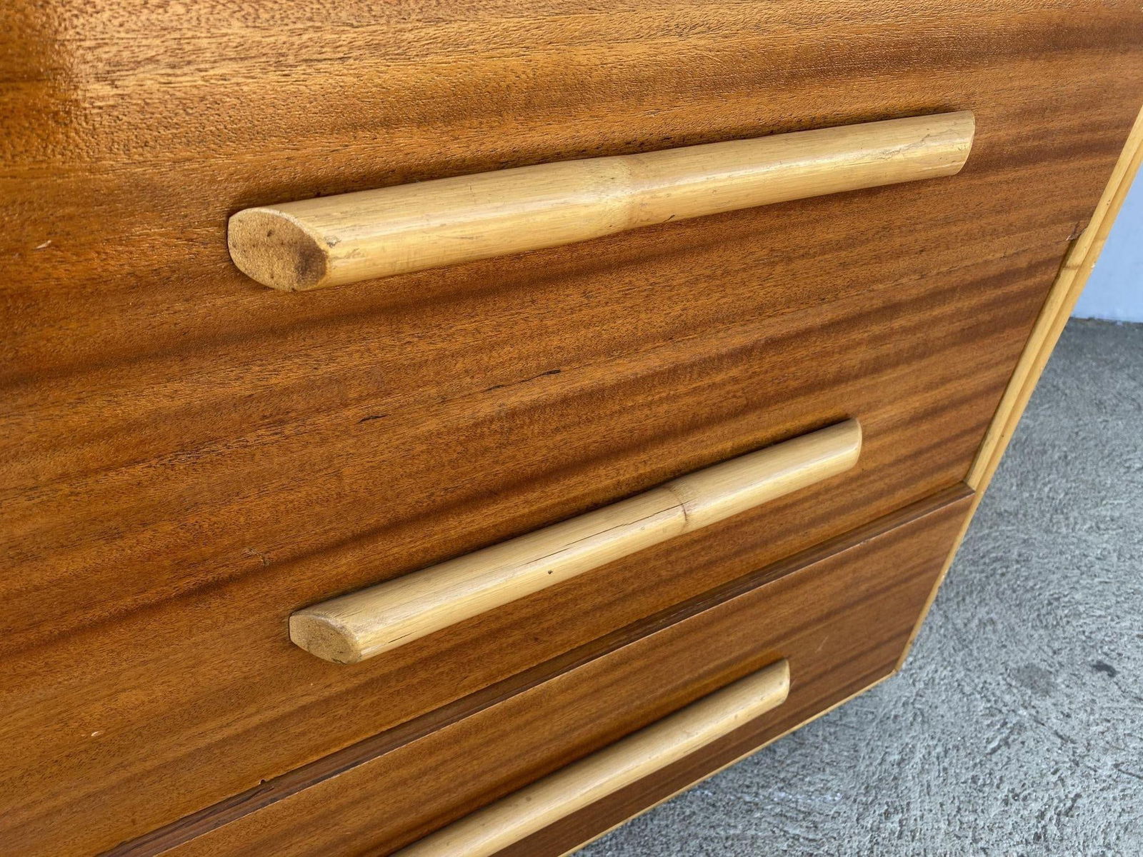 Restored Mahogany Lowboy Dresser Nightstand W/ Rattan Accents - 3