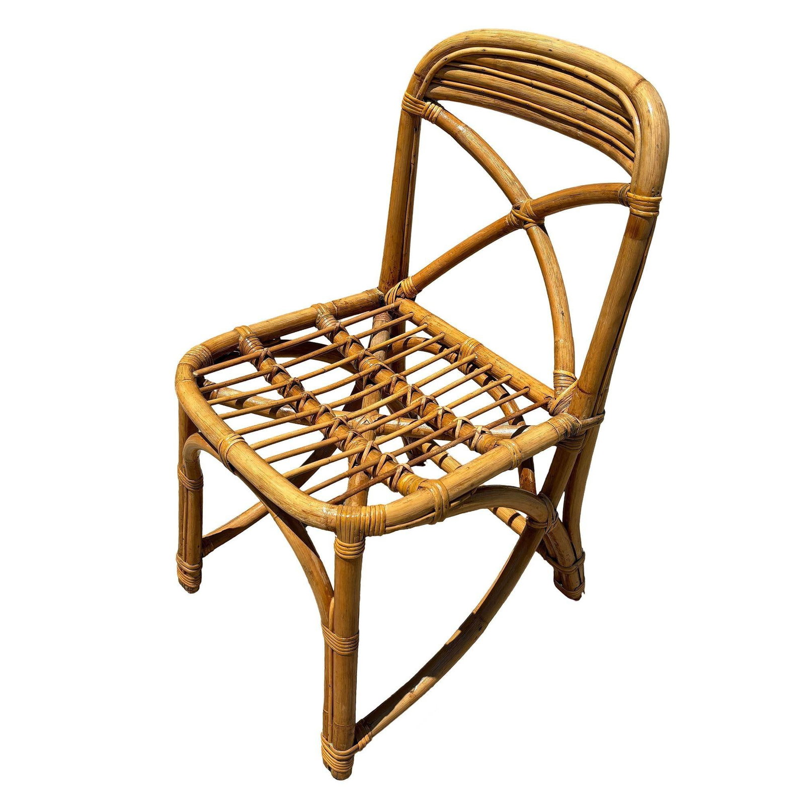 Restored Mid-century Rattan Dining Side Chairs with "X" Back - 19