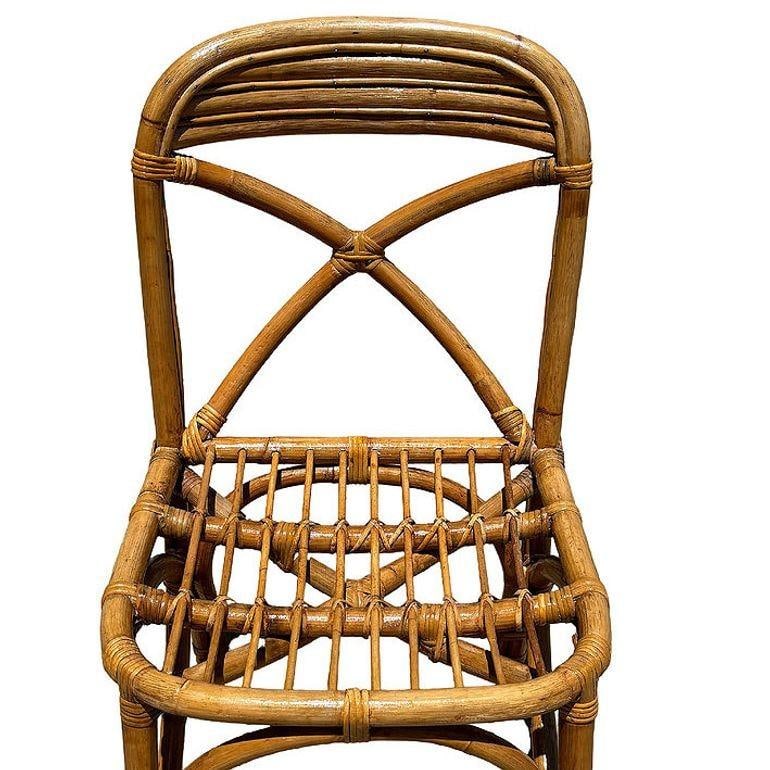 Restored Mid-century Rattan Dining Side Chairs with "X" Back - 5