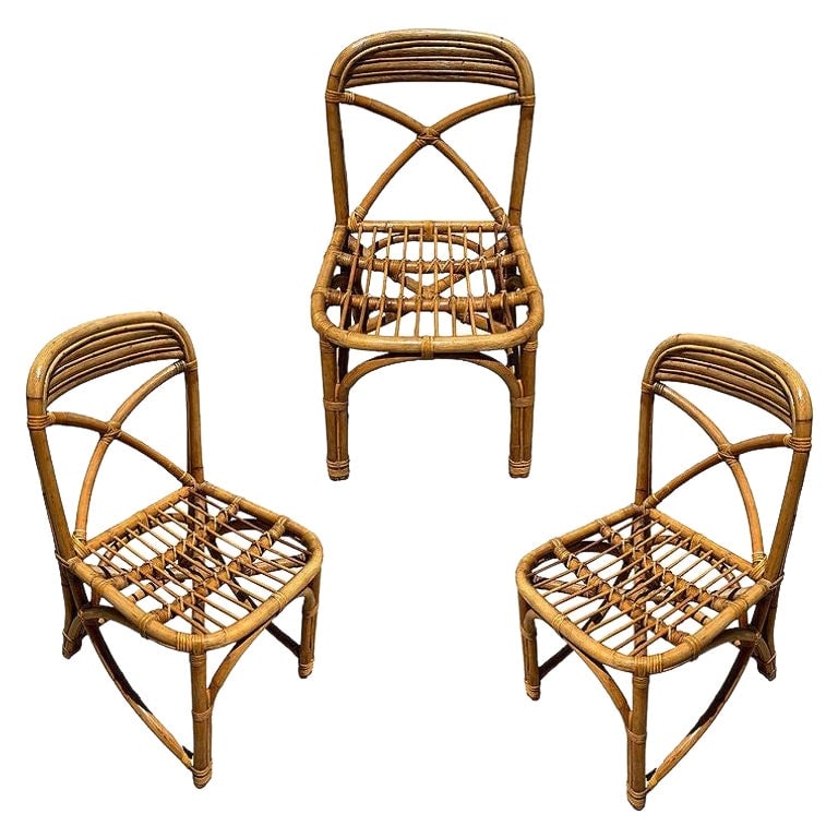 Restored Mid-century Rattan Dining Side Chairs with "X" Back - 7