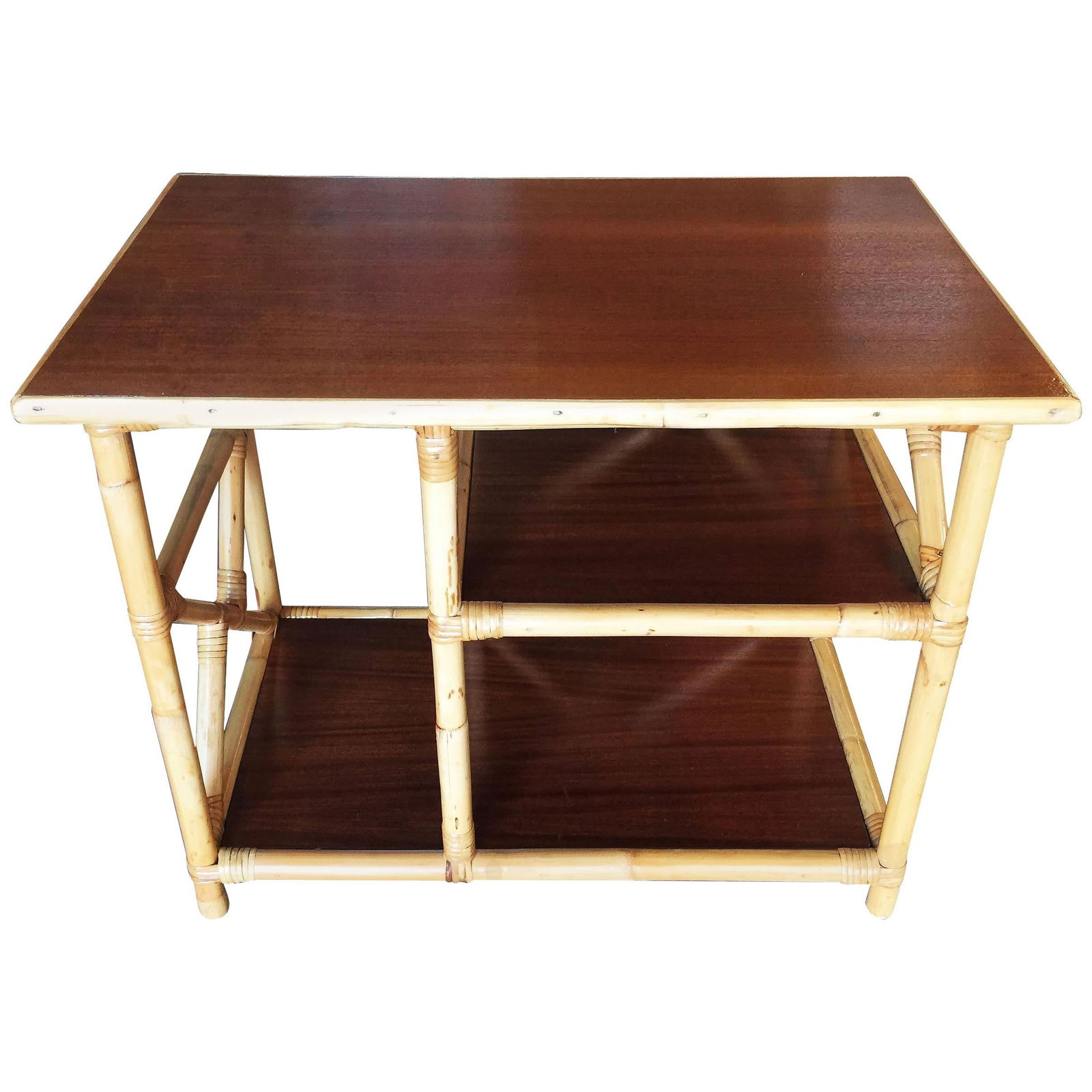 Restored Mahogany and Rattan Three-Tier Side Table - 2