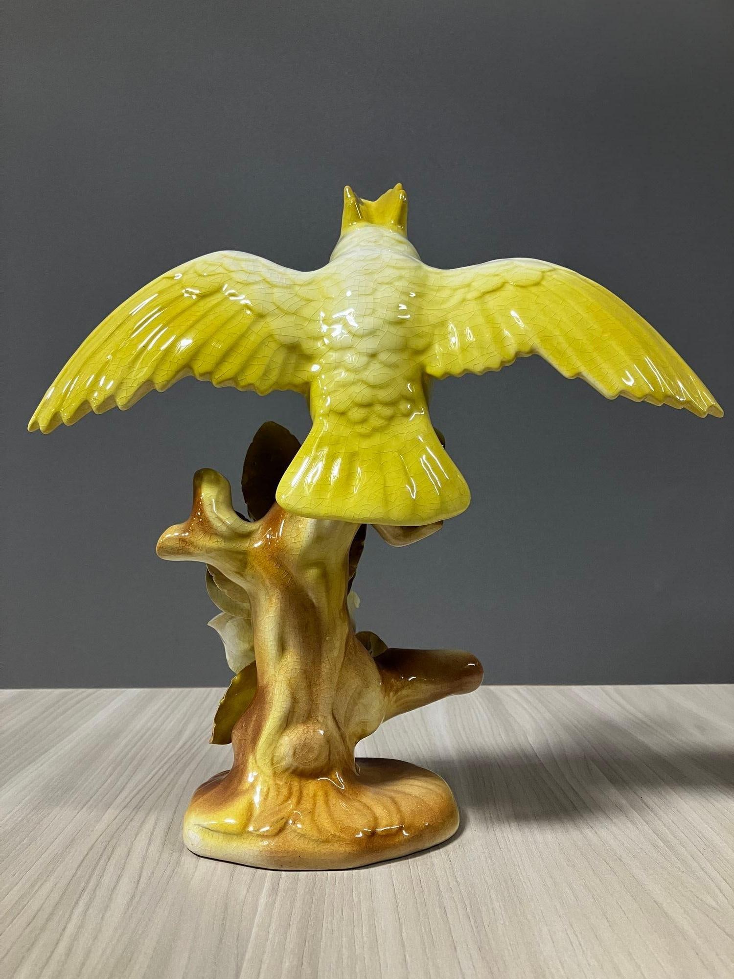 California Pottery Ceramic Tropical Cockatoo on Hibiscus Branch Statue - 11