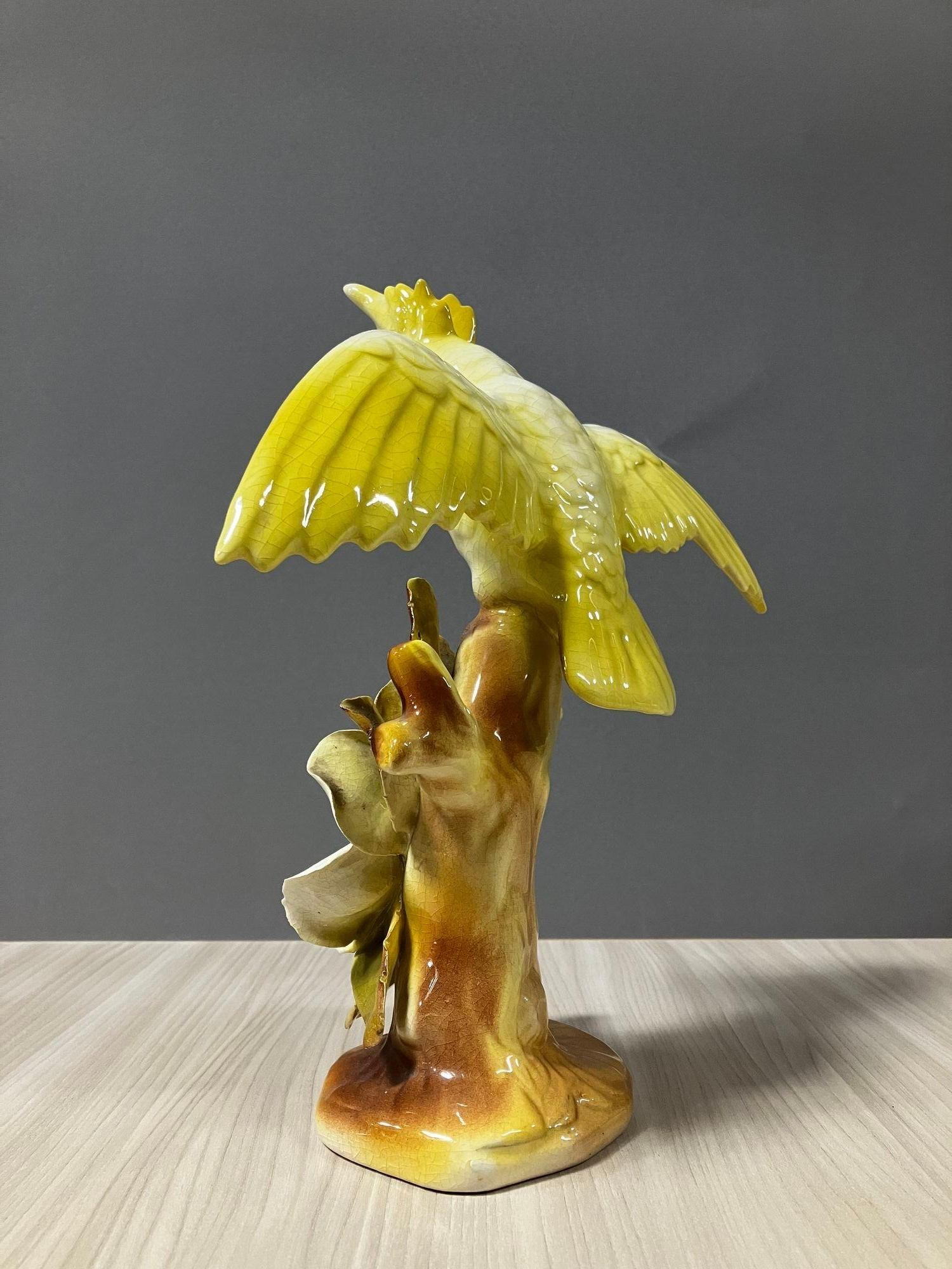 California Pottery Ceramic Tropical Cockatoo on Hibiscus Branch Statue - 12
