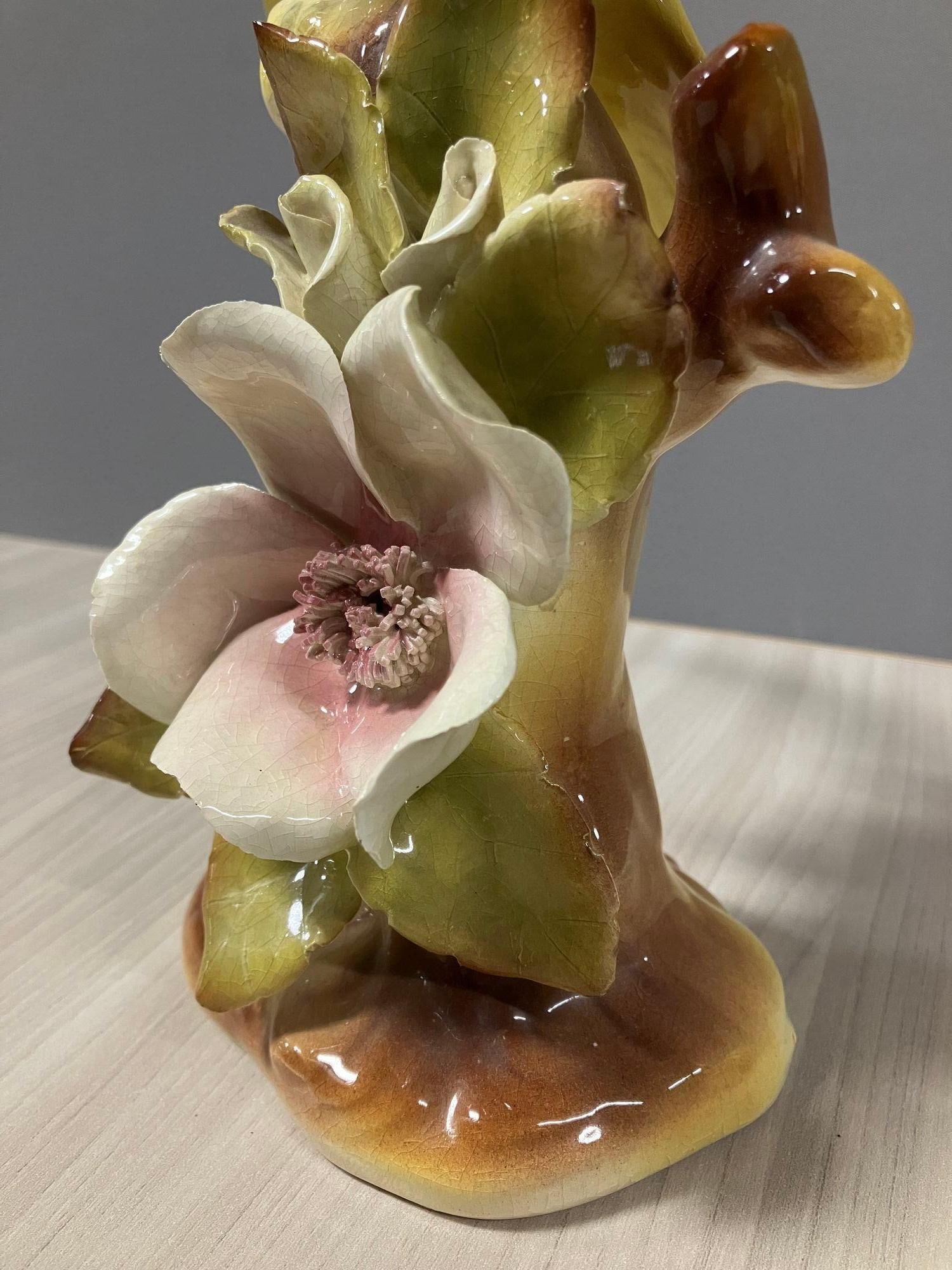 California Pottery Ceramic Tropical Cockatoo on Hibiscus Branch Statue - 15